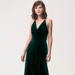 Jenny Yoo Sullivan Velvet Slip Dress 6 Green Maxi Bridesmaid Formal Wedding Gala
